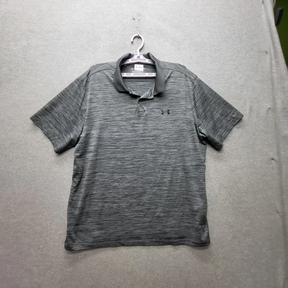 Under Armour Men Polo XL Gray Striped Performance‎ Polo Gorpcore Logo Short